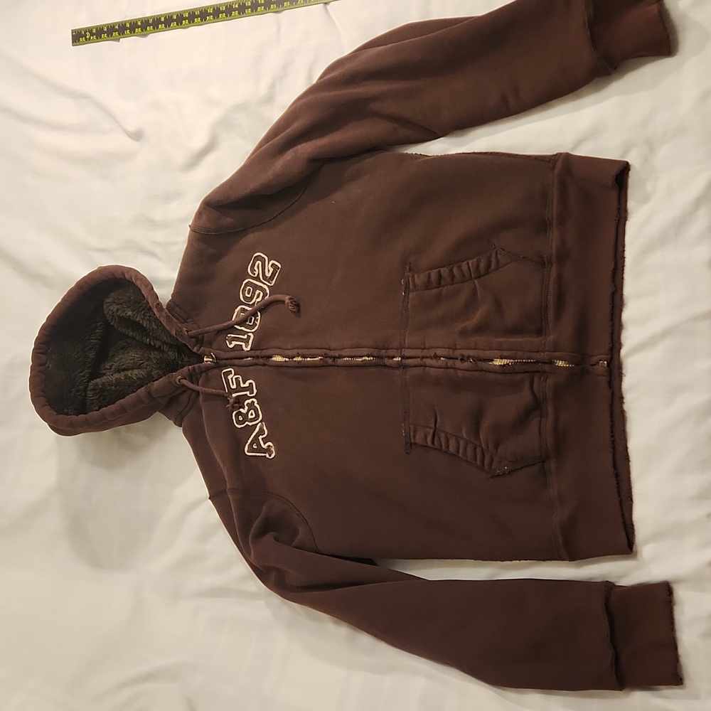 Vintage Abercrombie and Fitch faux fur zippered hoodie XL brown MB2